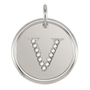 1/15 Ctw G-H, I1 Diamond Initial 17mm 14k White Gold Pendant Letter V